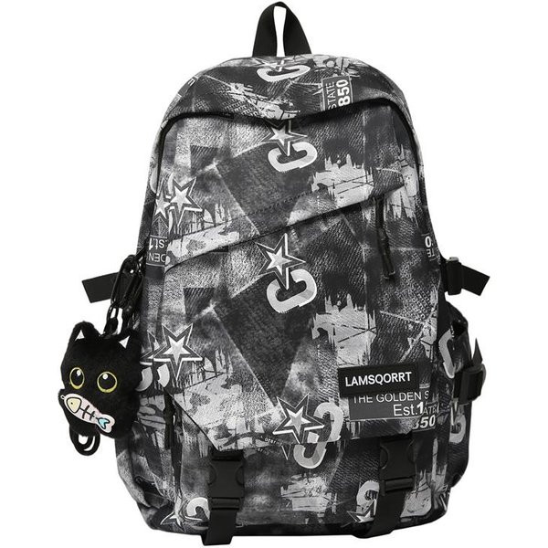 Mochila Escolar Para Estudiantes Mochila De Nailon Para Hombre De Gran Capacidad Mochila Graffiti Negro-image