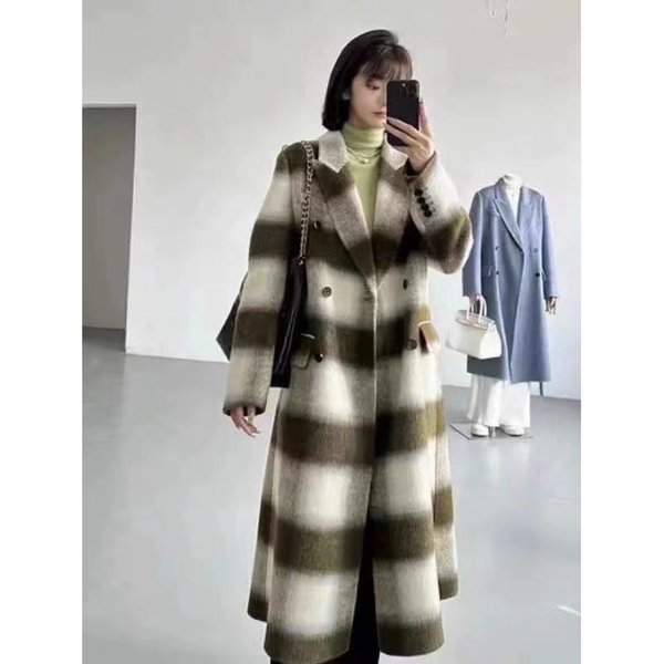 Nuevo Abrigo De Lana A Cuadros De Doble Cara De Alta Gama Para Mujer, Largo Medio. M Gray-image