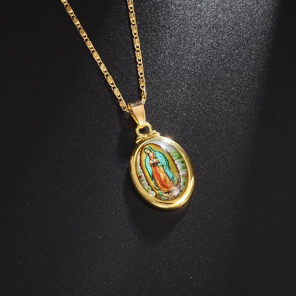 Delicado Colgante Medalla De Nuestra SeñOra De Guadalupe Acero Inoxidable Collar Virgen MaríA JoyeríA De OracióN Para Mujer JoyeríA CatóLica Regalo Black-image