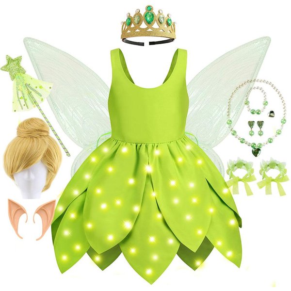Dziewczynka Dzwoneczek WróżKa Sukienka Dziecko Zielony Liść Modelowanie LeśNy Elf Kostium Cosplay Maluch Cosplay Halloween Karnawał StróJ 7-8T Tag-140 Yellow-image