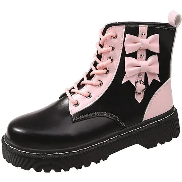 Zapatos Femeninos Tobillo Botas De Mujer Talla Grande Botas Modernas Mujer Hebilla Lazo Redondo Punta Redonda Cordones Delanteros TacóN Bajo Zapatos De Mujer 39-image