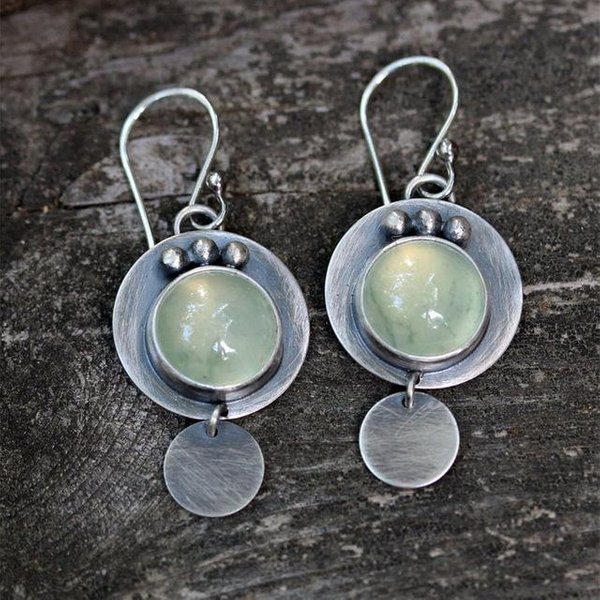 Pendientes Colgantes Bohemios Vintage Grandes Y Redondos De Piedra Lunar Azul Para Mujer, Pendientes Con Gancho Circular De Disco De Color Plata Antigua Tribal Retro Azul-image