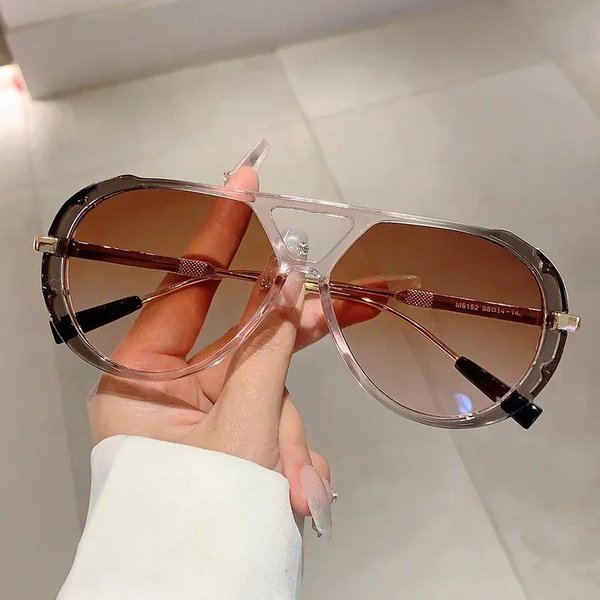 DużE Oprawki Vintage Pilotki Okulary PrzeciwsłOneczne Damskie MęSkie Luksusowe Projektanckie Okulary PrzeciwsłOneczne Outdoorowe Punkowe Odcienie Lunettes De Soleil Homme Brown-image