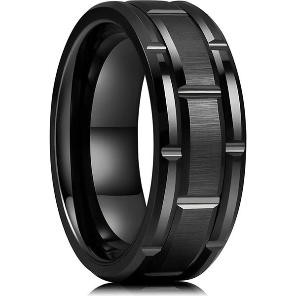 Anillos De Acero Inoxidable Para Hombre De 8 Mm Color Dorado Cepillado Negro Ranura Borde Biselado Anillo De Compromiso JoyeríA De Boda Para Hombre 13-image