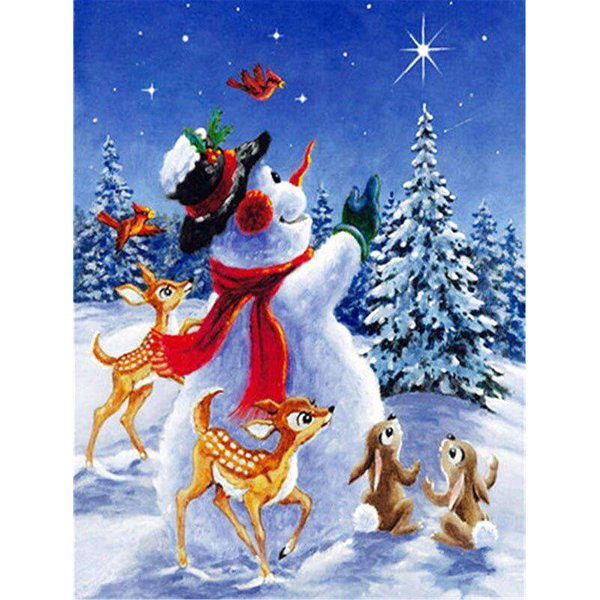 Pintura De Diamantes MuñEco De Nieve NavideñO Taladro Redondo Completo Bordado De Diamantes Punto De Cruz 20X30CM-image