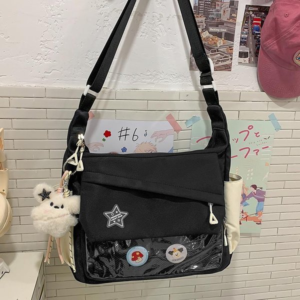 Bolso Bandolera Estilo Ins JaponéS Gran Capacidad VersáTil Bolso Mensajero Color SóLido Transparente Casual Bolso De Hombro ÚNico Para Mujer .-image