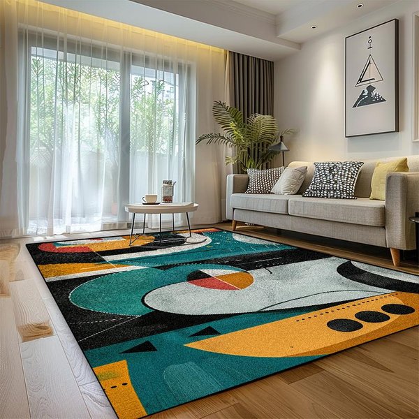 Alfombra De Lujo Moderna Para Sala De Estar DecoracióN GeoméTrica Hogar Suave Lavable Alfombra De ÁRea Grande Dormitorio BañO Antideslizante Felpa Felpudo 160*200Cm-image