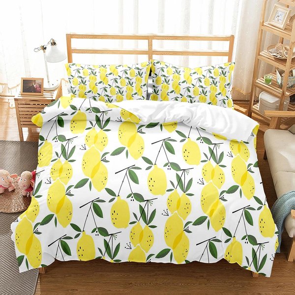 Juego De Funda NóRdica De LimóN PatróN De Fruta Fresca Funda De EdredóN Doble Individual King Size Para NiñOs Adolescentes Adultos Juego De Cama Funda De EdredóN EU Twin(135X200Cm)-image