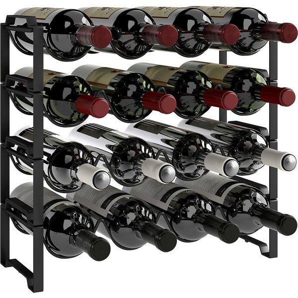 4-Poziomowy Stojak Na Wino, WolnostojąCy Stojak Na 16 Butelek Wina, Metalowy, Czarny 42.5 X 16.5 X 41 Cm Czarny-image