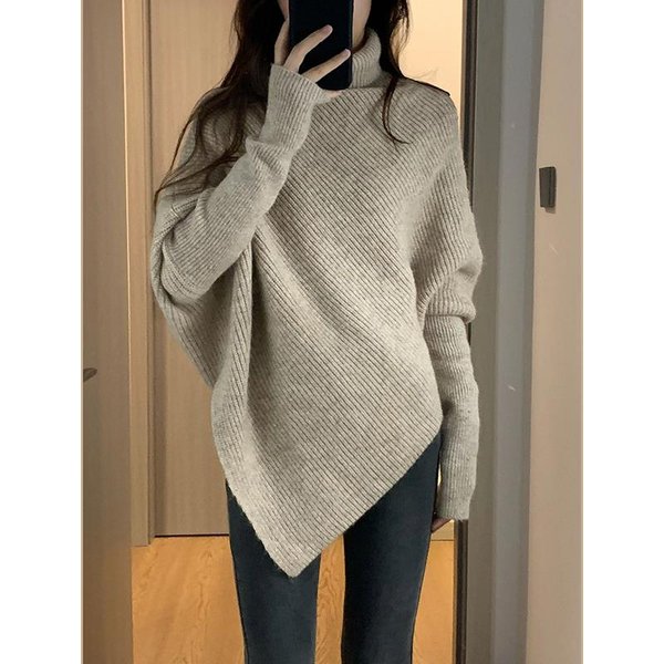 SuéTer Para Mujer En OtoñO E Invierno Nuevo Estilo Suave Estilo Coreano Estilo Perezoso Tejido Grueso De Punto Color SóLido De Moda Ropa Para Mujer One Size Gray-image