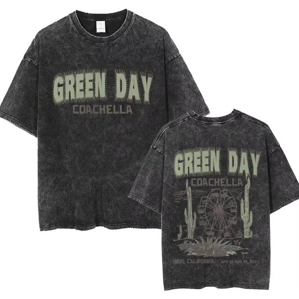 Camiseta Vintage Lavada Punk Band Green Day GráFica Para Hombres Mujeres Camisetas CláSicas Rock GóTico Camiseta De Manga Corta Con Cuello Redondo Oversize Para Hombre XL Gray-image