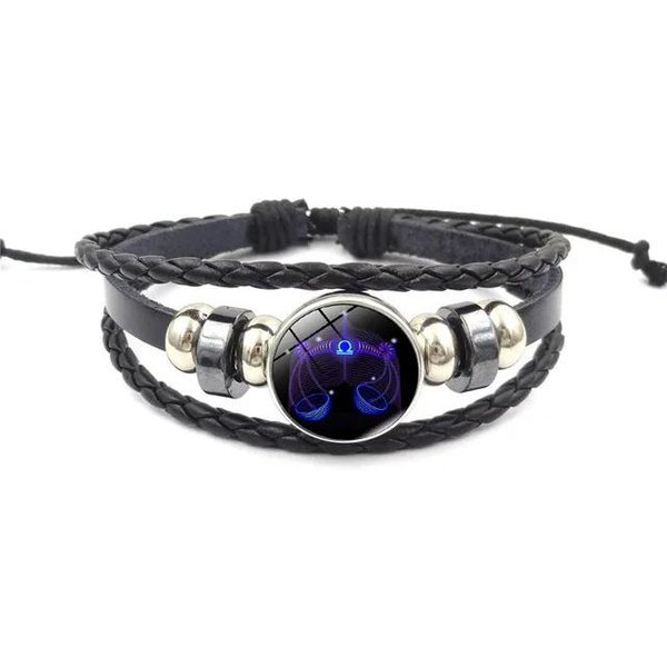 Pulsera Con Dijes De ConstelacióN De Los 12 Signos Del ZodíAco Para Hombre Y Mujer, De Cuero Tejido Multicapa, Estilo Punk, Regalo Para Parejas, Orgullo-image