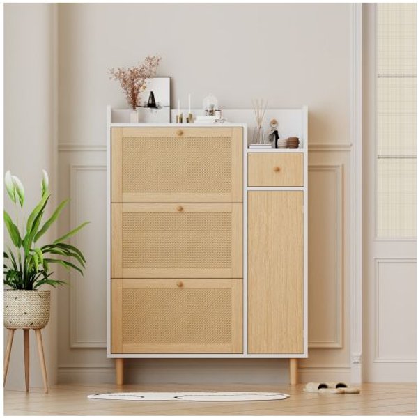 Mueble Para Zapatos - Muvoe - 3 Puertas - Madera Maciza - 1 CajóN - Beige-image