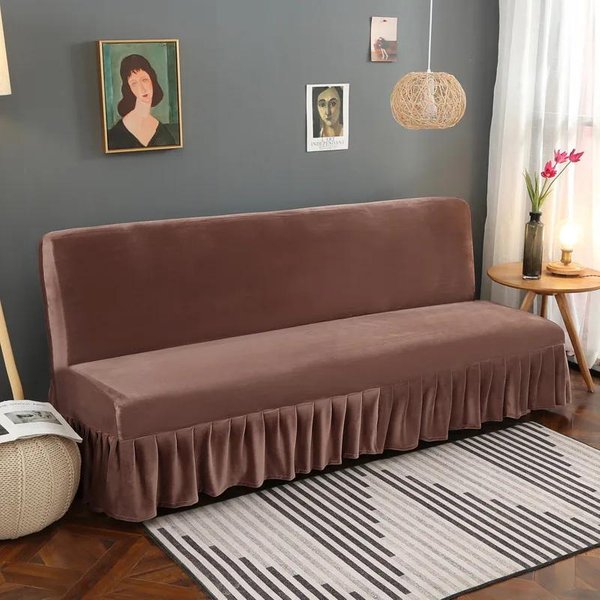 Funda Para Sofá Cama FutóN EláStica De Terciopelo Sin Brazos Funda Gruesa De Felpa Para Sofá Con Falda Funda Deslizante Para Sofá Funda Para Sofá Protector De Muebles Almohadilla M 150-170Cm 1Pcs-image
