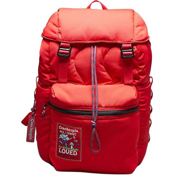 Plecak Coach Wavy 27 Loop Pikowany ZapięCie Na Zamek BłYskawiczny Tkanina Unisex Plecak RóżOwo-Czerwony CQ058-XCZ Basic Set (Bag+Dust Bag)-image