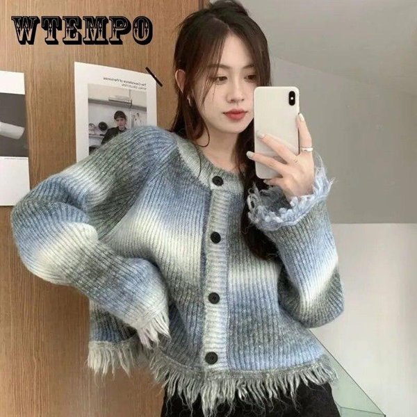 CáRdigan Abrigo DiseñO Contraste Halo Dye Moda OtoñO/Invierno Para Mujer SuéTer Holgado Relajado Manga Larga Punto Top 2XL Azul-image