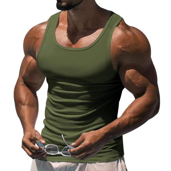 Camiseta Sin Mangas Acanalada De Ajuste Slim Para Hombre, Cuello En U, Sin Mangas, Para MúSculos M Verde-image