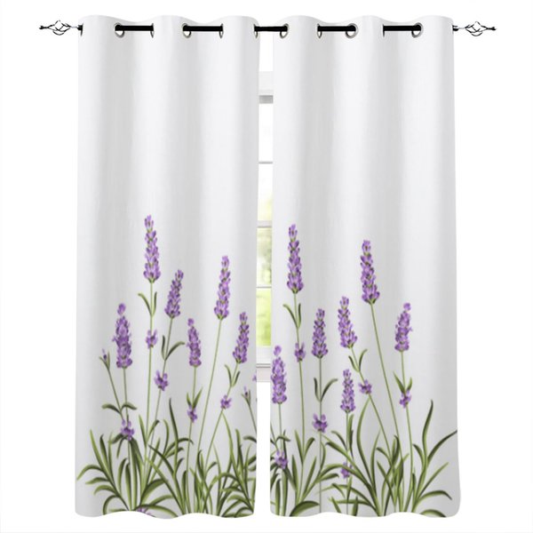 ZasłOny Do Sypialni I Kuchni ZasłOny Z Kwiatami Lawendy Elementy Dekoracyjne Do Salonu ZasłOny Okienne Do Salonu 135W X 60H(Cm)-image