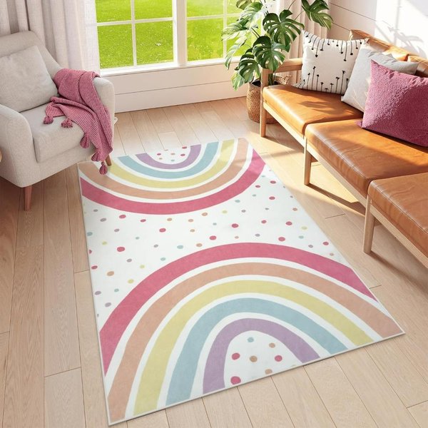 TęCzowy Dywan Boho Kolorowy WzóR W Kropki MięKki Dywanik PodłOgowy Do Pokoju DziecięCego Sypialni Salonu Modny Design 40X60Cm White-image