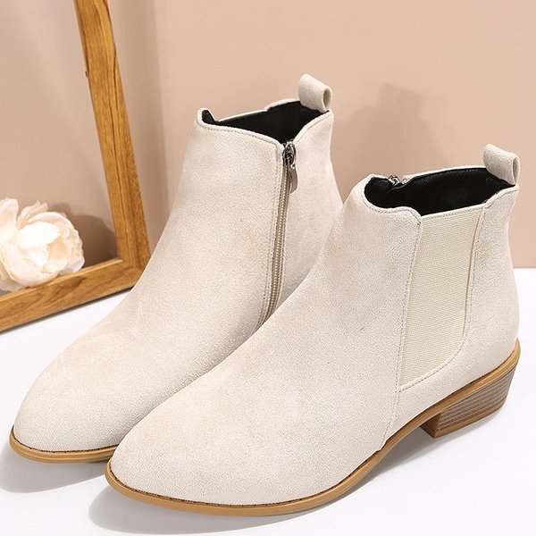 Botas De Mujer OtoñO Puntera Suede TacóN Grueso Botines Mujer Talla Grande 43 Cremallera Botines Con TacóN Botas De Mujer 37 Beige-image