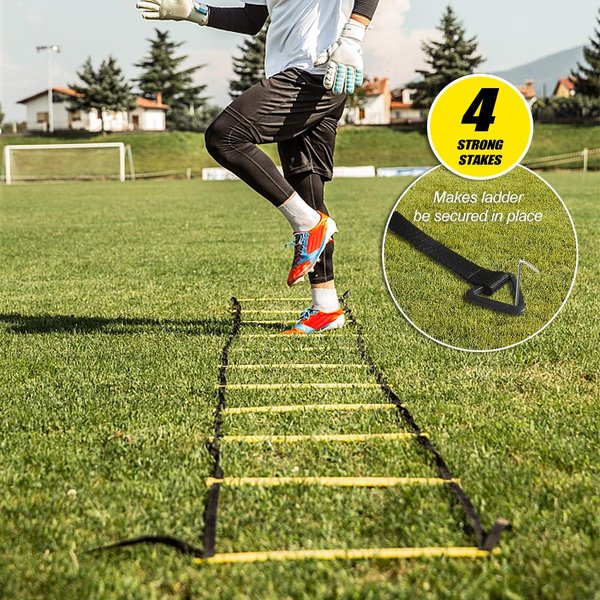 Kit De Entrenamiento De Velocidad Y Agilidad Escalera De Agilidad Escalera De FúTbol Con 12 PeldañOs Con 12 Conos Y 4 Estacas Entrenamiento De FúTbol-image