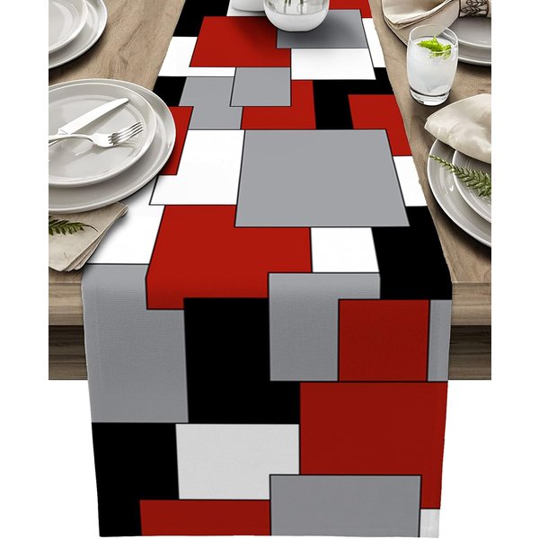 BiałY Czarny Szary Color Block Splice Len BieżNik Na Stół Szalik Na Komodę Dekoracja Abstrakcyjne Geometryczne BieżNiki StołOwe Dekoracja Kuchni Imprezy 150X33Cm White-image