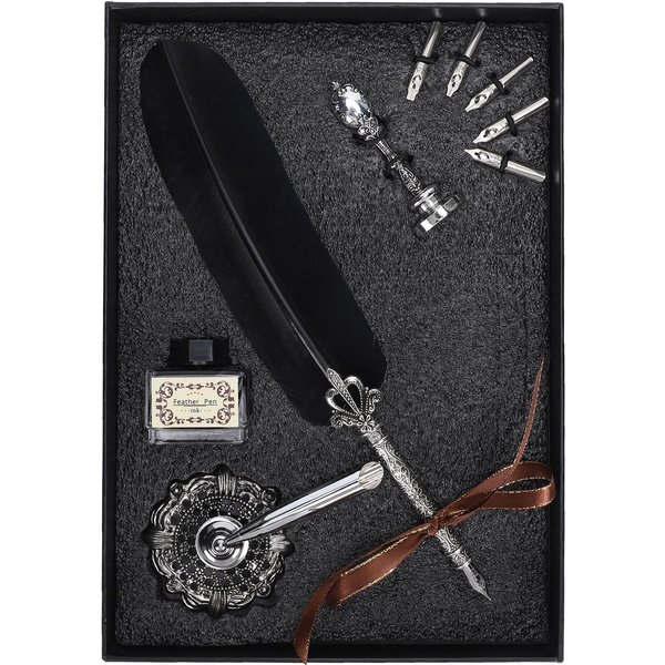 Set De Pluma De Pluma Pluma Escritura Pluma De InmersióN Sello Estudiantes Profesor Antiguo CaligrafíA Vintage Regalo Negro Negro-image
