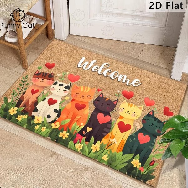 Wycieraczka WejśCiowa AntypośLizgowa Witamy KreskóWkowy Zwierzę Kot Pies Mata PodłOgowa Dywan WewnęTrzny I ZewnęTrzny Dekoracja Domu 40X60Cm 16X24Inch-image
