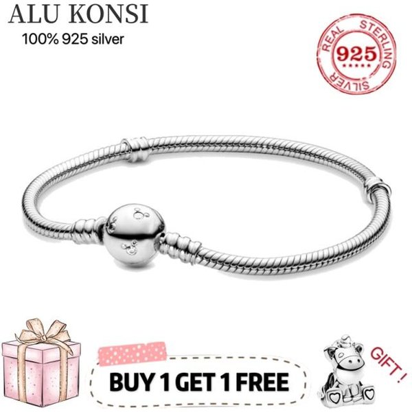 Venta Ajuste Pulsera Original Pan Para Mujeres Plata De Ley 925 Real 100% Cadena De Serpiente Brazalete Charms Diy JoyeríA De Alta Calidad 19Cm White-image
