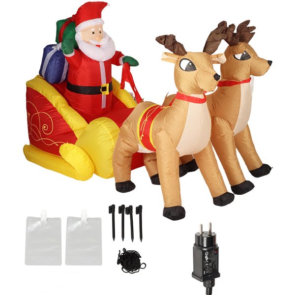 DecoracióN Inflable Trineo De Papá Noel PoliéSter Luminoso Con Ventilador Potente Navidad Papá Noel Y Beige-image