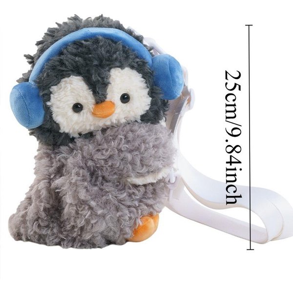 Pluszowy Plecak Z Pingwinem Puszyste KręCone WłOsy Pluszowa Lalka ZwierząTko Urocze Rzeczy Urocza SpóDniczka Dekoracja Torba Na Ramię Torba Damska Prezent Urodzinowy Gray-image