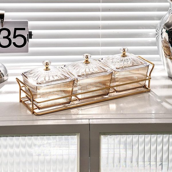 Plato De Ensalada De Frutas Secas, Platos Para Aperitivos, Tarro Cuadrado Transparente Para Postre, Rejilla Para Almacenamiento De Alimentos, Bandeja Conservada, Tapa De La Caja, Vajilla-image
