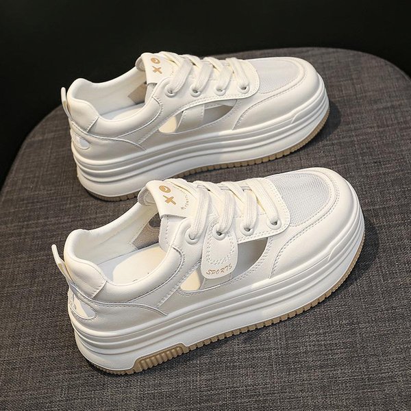 Sandalias Deportivas Baotou Para Mujer Zapatos De Agujeros Transpirables Huecos Verano Nuevos Zapatos Blancos De Suela Gruesa De Malla De Cuero 40-image