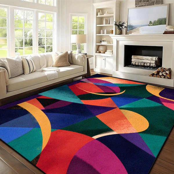 Alfombras Abstractas Multicolor Para Dormitorio Alfombras Para Sala De Estar FáCil Cuidado Aseo Felpudo Antideslizante Alfombra De ÁRea Grande Para SalóN 80X120Cm-image