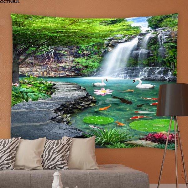 Wiosna Naturalna Sceneria Gobelin 3D Las Wodospad Krajobraz śCiana WisząCa TłO Domu WystróJ Tkaniny Plakat Ogrodowy Na ZewnąTrz 230X180Cm-image