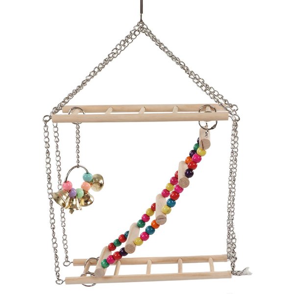 Juguete Columpio Escalera Para PáJaros Cuentas De Madera Multicolor Loro Colgante Juguete Columpio Accesorios Para Jaula De PáJaro Mascota Beige-image