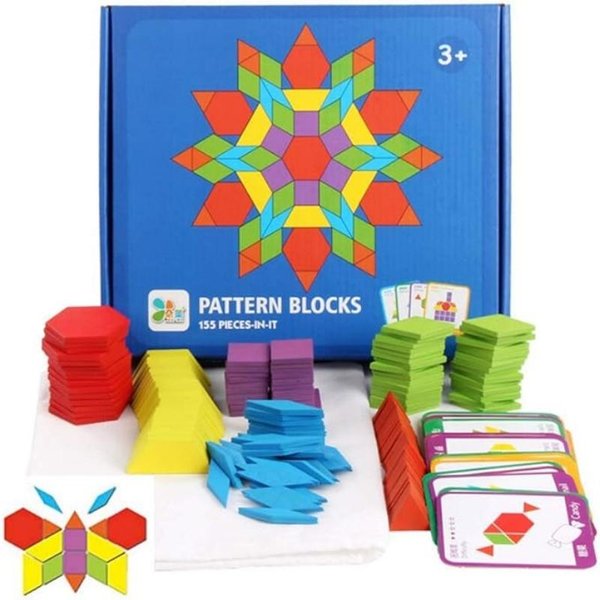 Bloques De Patrones De Madera Set 155 Piezas Rompecabezas De Formas GeoméTricas JardíN De Infancia Tangram Rompecabezas Educativos Tempranos Montessori Para NiñOs Blue-image