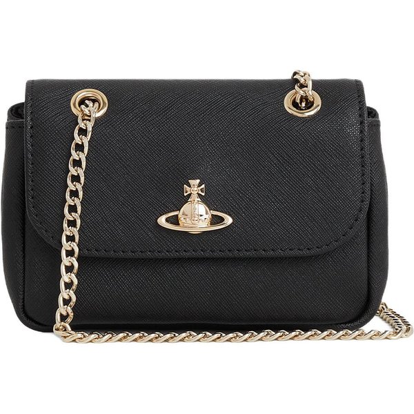 Vivienne Westwood Logo Saturna ZapięCie Na Zatrzask SkóRzana Torba Crossbody MałE Damskie Torebki Czarny 5C01000BWS000BBLACK Basic Set (Bag+Dust Bag) Black-image