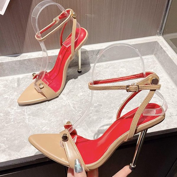 Letnie SandałY Damskie Z Paskiem Zapinanym Na Klamrę, Z Nitami, Seksowne, Z Odkrytymi Palcami, Na Obcasach Striptizerki, Buty śLubne, Zapatos De Mujer 38 Gray-image