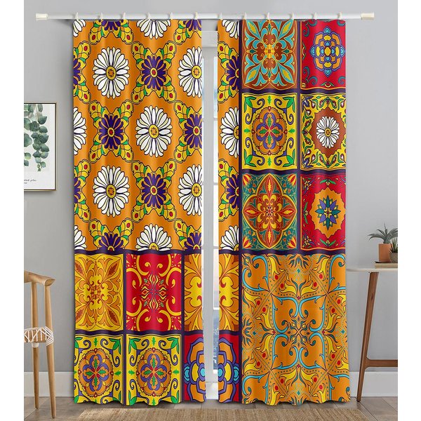 Cortinas De Ventana Florales Boho Con Esmalte Colorido Para Dormitorio Paneles Cortinas PatróN De Flores Vintage Cortinas 3D 100W160H(Cm)40X63In&Grommet Top-image