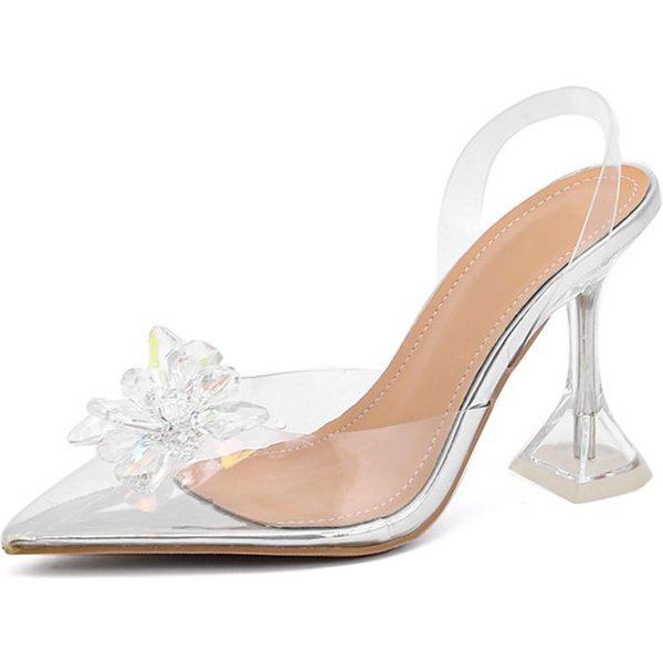 Liyke Nowe Seksowne CzółEnka Slingback Kobiety KryształOwy Kwiat PVC Lato Dziwne Przezroczyste Wysokie Obcasy MułY SandałY Damskie CzółEnka 35-image