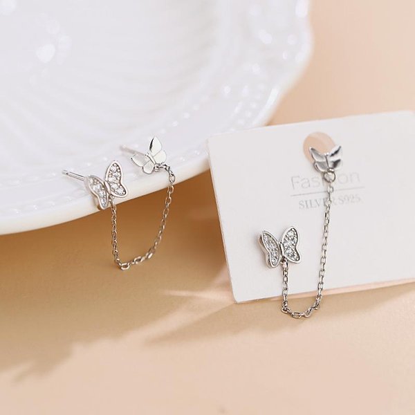 1 Par De Pendientes De Plata De Ley 925 Con Borla CúBica Y Colgante De Mariposa Larga Para Mujer NiñA Boda Femenino Pendientes Eh853 Plata-image