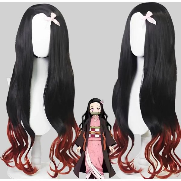 Peruka Do Cosplayu Nezuko Peruka Cosplay KręCona Czarno-PomarańCzowy Gradient Peruka Cosplay Odporna Na CiepłO Syntetyczne Peruki One Size-image