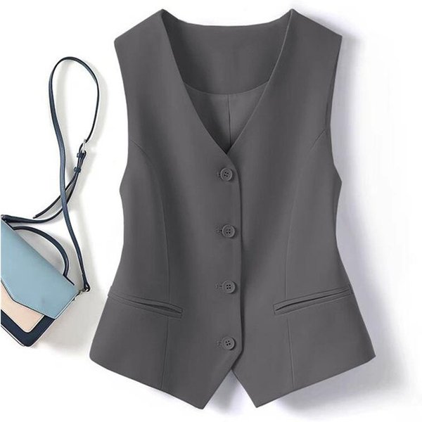 Chaqueta Corta, Chaleco Para Mujer, Chaleco De Oficina Con Un Solo Pecho, Abrigo, Chaleco Fino Corto, Prendas De Vestir Exteriores Para Mujer, Primavera Y Verano M Gris Oscuro-image