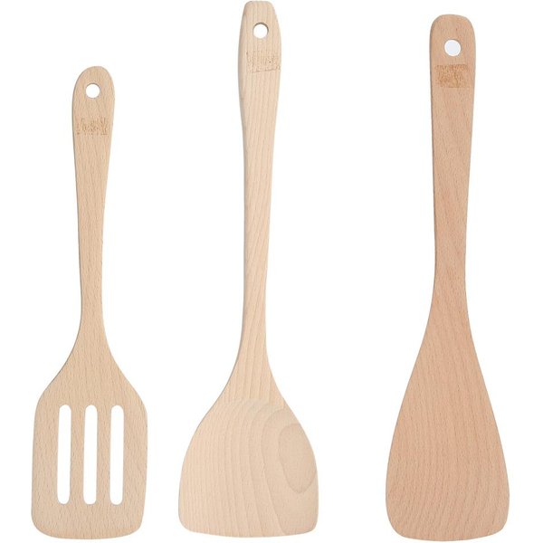 Set De 3 EspáTulas De Madera Sin Pintar Utensilios De Cocina Herramienta De Cocina Para Uso En SartéN Antiadherente-image