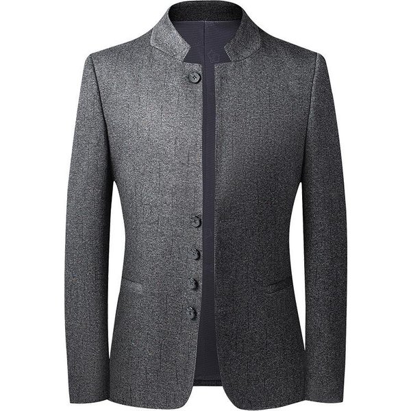 Traje Informal De OtoñO Con Cuello Alto Para Hombre, Moderno Traje Coreano Ajustado EláStico, Tops Para Hombres JóVenes Y De Mediana Edad. 2XL Gray-image