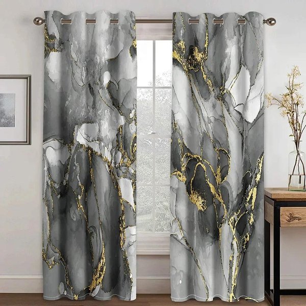 Cortinas Finas Modernas Abstractas De LíNeas 3D De Lujo Elegancia Baratas De 2 Piezas Para Sala De Estar Dormitorio Ventana Cortina DecoracióN Del Hogar (W50H130Cm)-2Pcs&Grommet Top-image