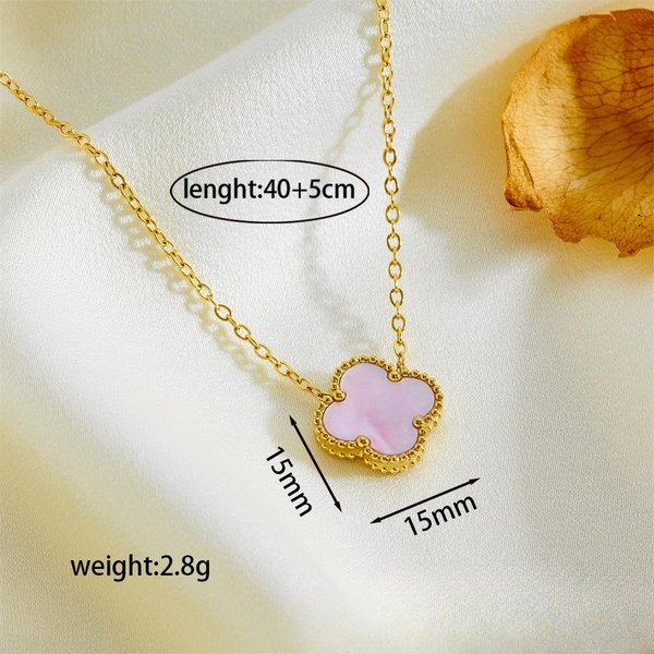 Collar De Acero De Titanio De 15MM De Doble Cara Con TréBol De Cuatro Hojas Cadena Simple Para ClavíCula Para Mujer JoyeríA De Red Beige-image