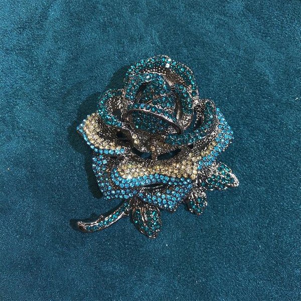 Broche De Flor De Rosa, Alfiler Retro De Flor De Diamantes De ImitacióN, Chaqueta De Traje, Accesorios De Ramillete Personalizados Azul-image