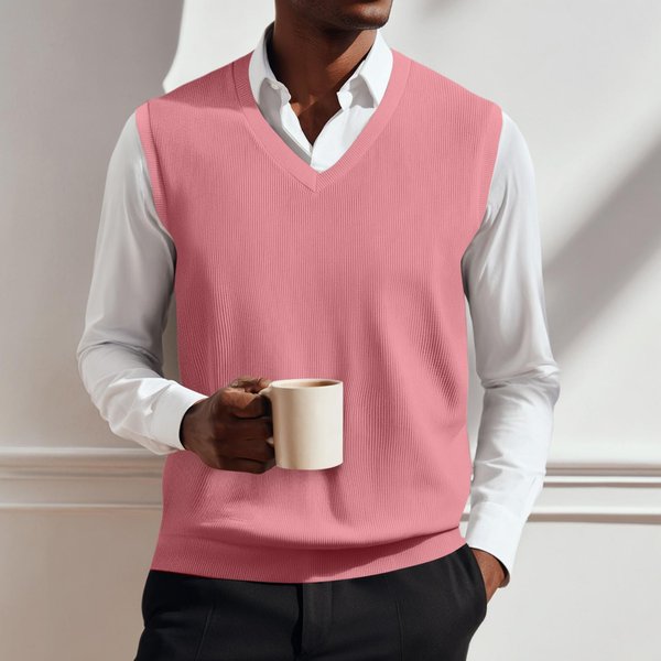 Chaleco De Punto Sin Mangas Con Cuello En V Para Hombre XXL Color Rosa-image